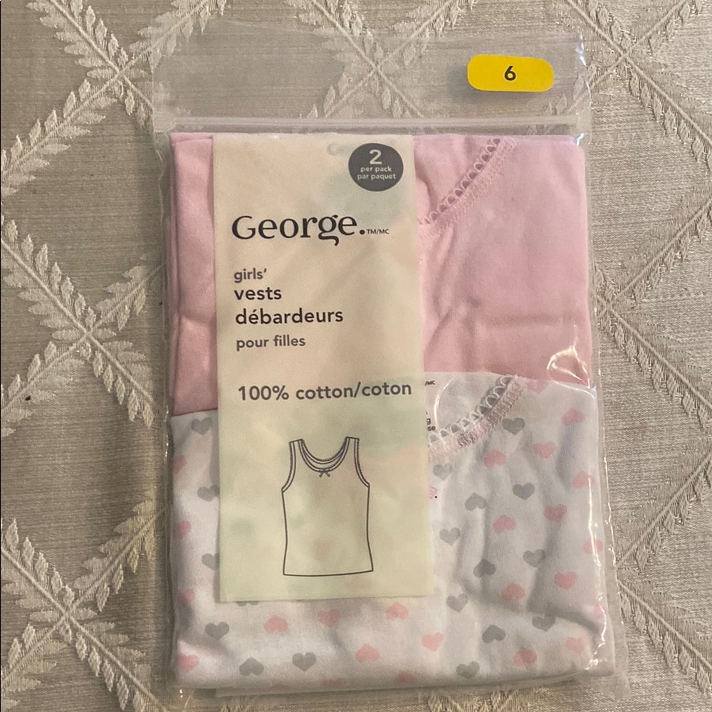 George Girls' Pink and White Cotton Vests